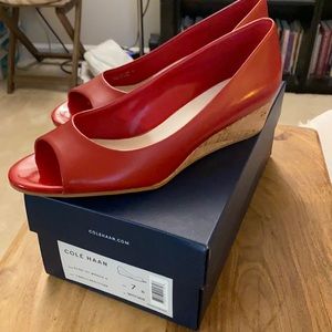 NWOT Cole Haan red open-toe wedge heels